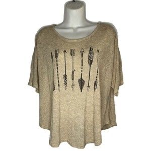VTG SWEET CLAIRE Distressed Tan shirt brown arrows graphics Y2K MADE IN THE USA